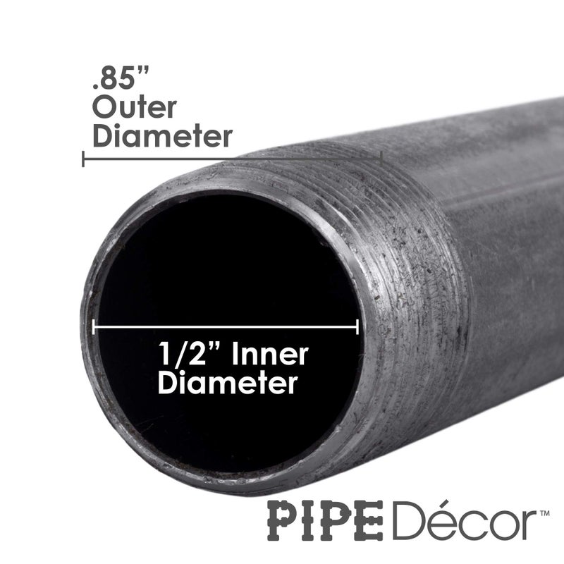 PIPE DECOR PIPE DÃ‰COR 1/2â€ x 30â€ Malleable Cast Iron Pipe Nipple, Pre Cut Connectors, Industrial Steel Grey Fits Standard Half Inch Black Threaded Pipes Nipples and Fittings, Build Vintage DIY Furniture, 4 Pack - Image 3